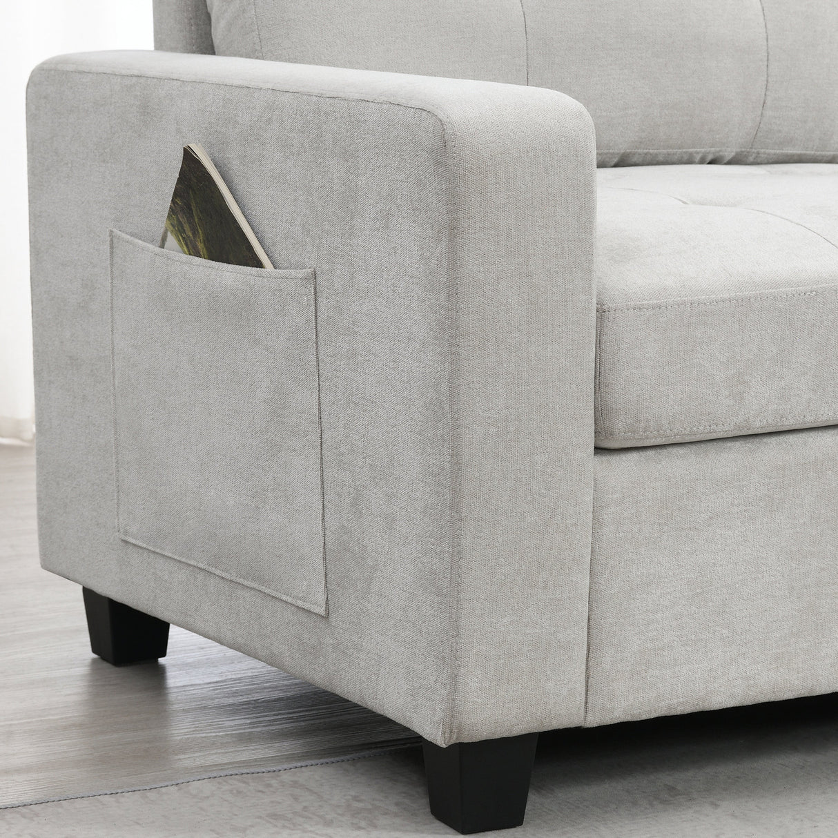 Chenille U Shaped Sectional Sofa with Acrylic Table Top, USB Charger, Storage Drawers, Pockets and Movable Ottoman - sold by Home Elegance USA