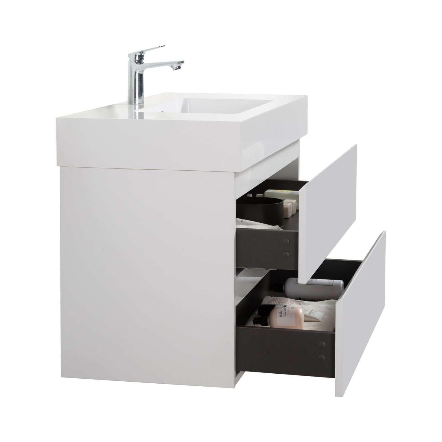 Alice 36" White Bathroom Vanity with Sink, Large Storage Wall Mounted Floating Bathroom Vanity for Modern Bathroom, One - Piece White Sink Basin without Drain and Faucet | Home Elegance USA