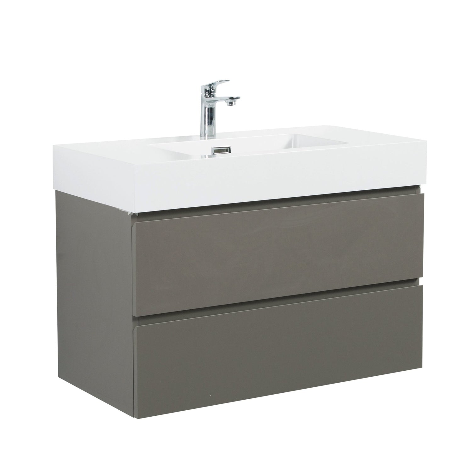 Alice 36" Gray Bathroom Vanity with Sink, Large Storage Wall Mounted Floating Bathroom Vanity for Modern Bathroom, One - Piece White Sink Basin without Drain and Faucet | Home Elegance USA