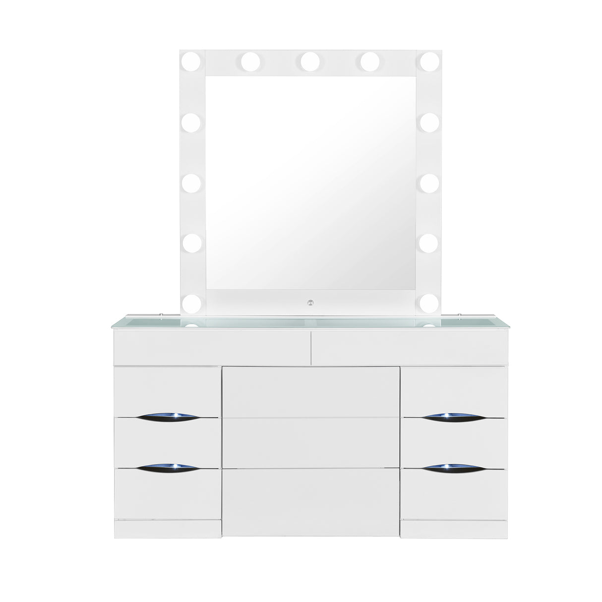 Elegant Elisa White Vanity Set with Stool and LED Lights, Wood, 62.40x16.93x77.60 inches