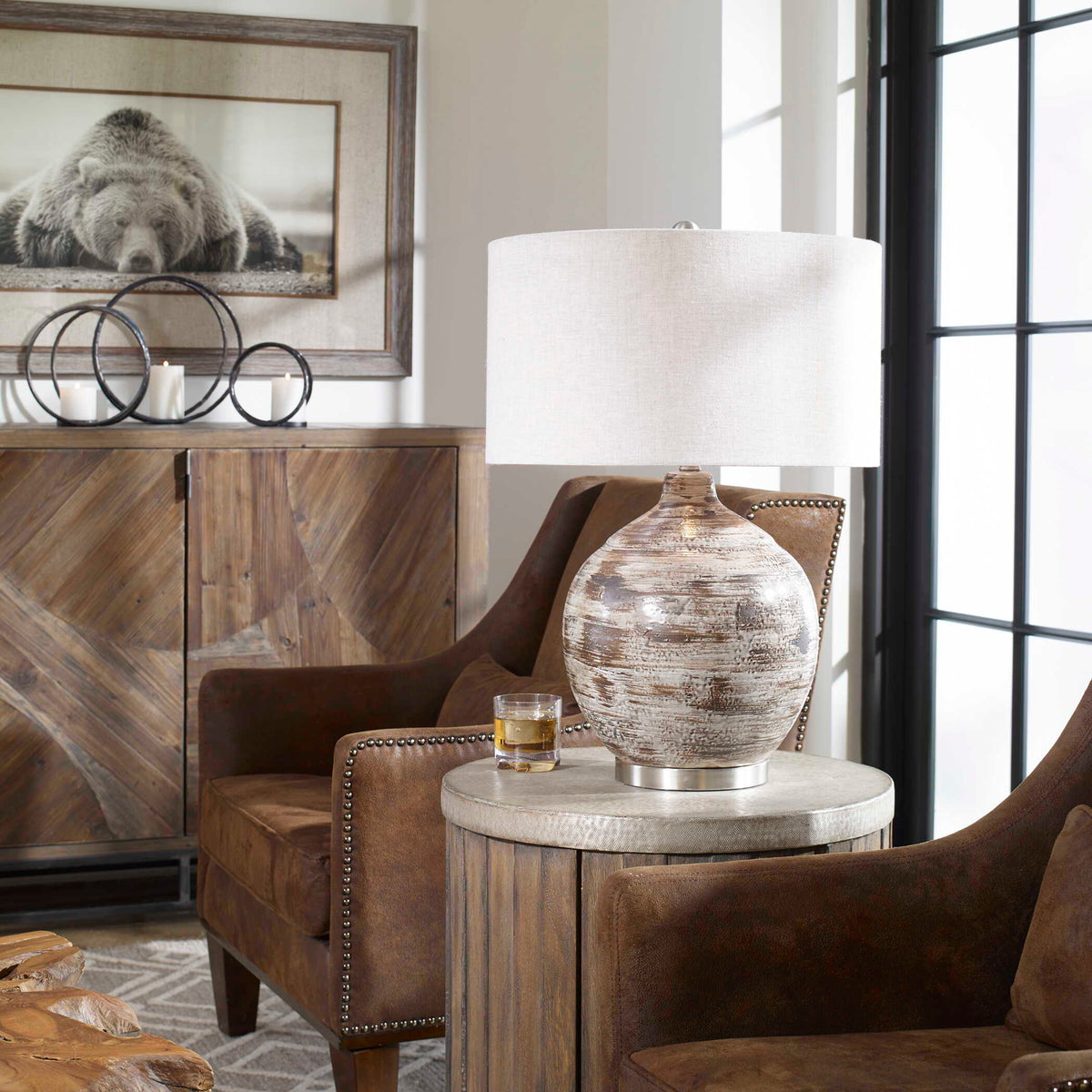Tamula Table Lamp Distressed Ivory - Silver / Light Brown by Uttermost - View 4