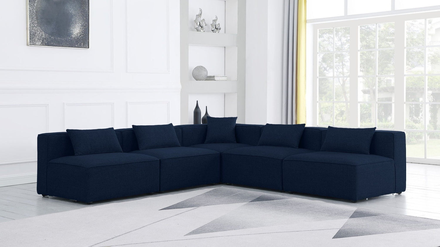 Cube - Modular Sectional 5 Piece - Navy - Fabric | Home Elegance USA