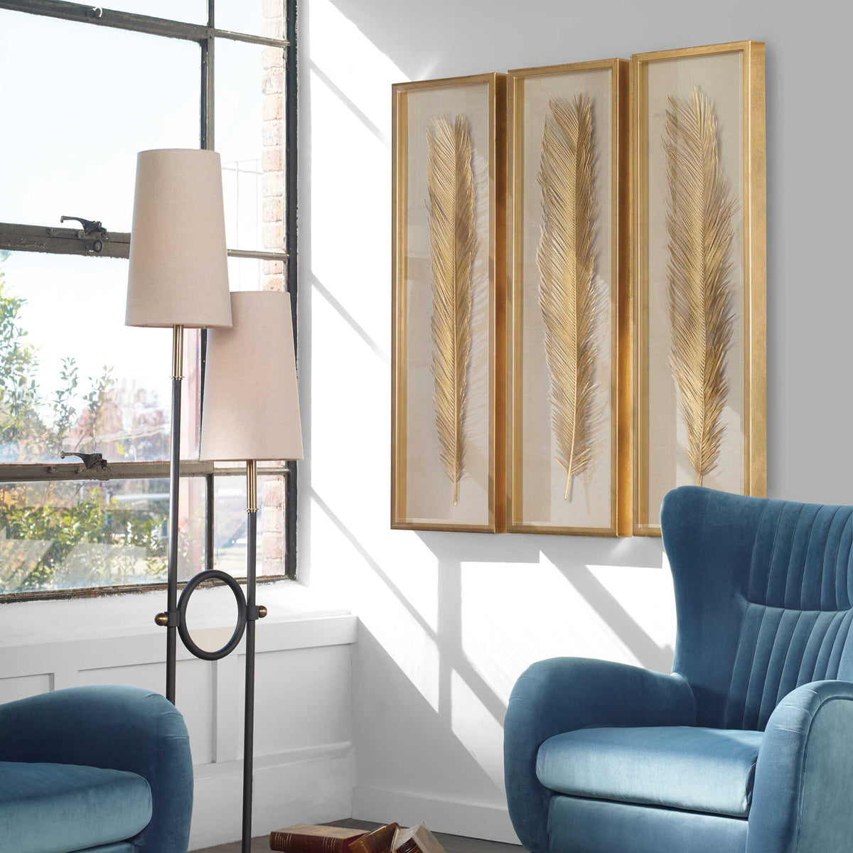 Palma Leaf Shadow Box (Set of 3) - Gold / White by Uttermost - View 2