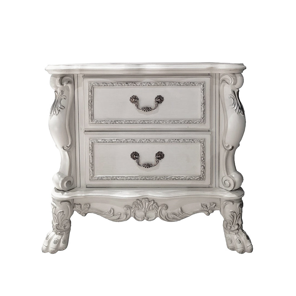 2 Drawers Poplar Wood Nightstand in Bone White Finish