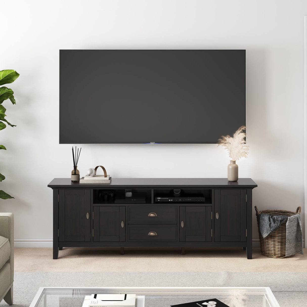 Redmond 72 inch Wide Solid Wood TV Stand in Hickory Brown For TVs up to 80 inches - sold by Home Elegance USA