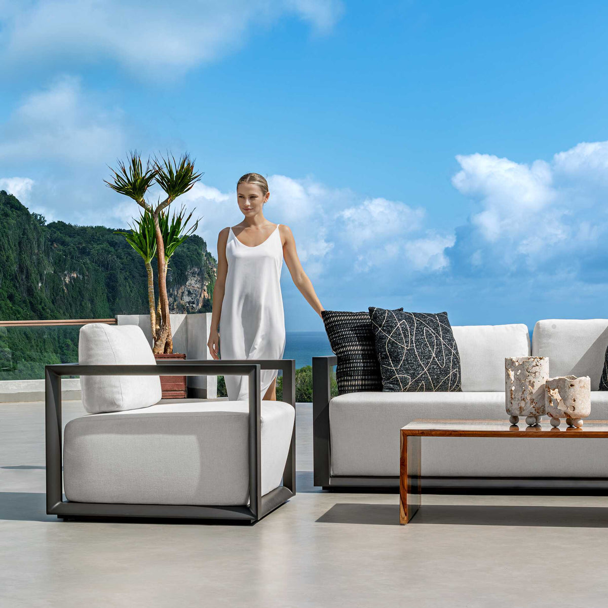 Remsen Outdoor Lounge Chair Black / Oyster - Black / White by Uttermost - View 3