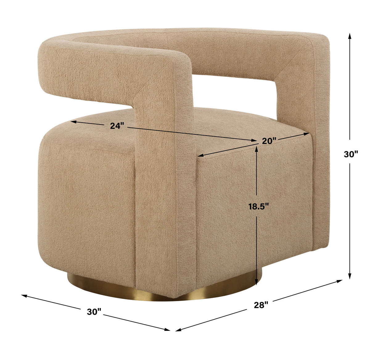 Grounded Modern Swivel Chair - Light Brown by Uttermost - View 11