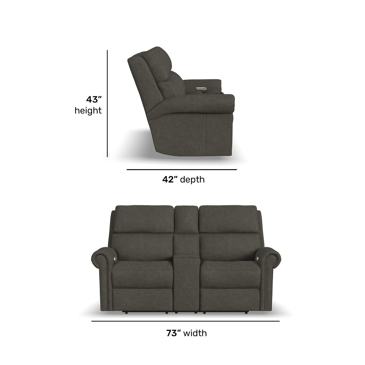 Bernard Power Leather Reclining Loveseat With Console, Power Headrests & Lumbar | Flexsteel
