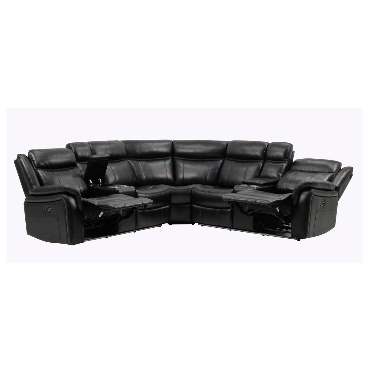 JUPITER Black Leather Sectional with Recliners and LED Lighting - sold by Home Elegance USA