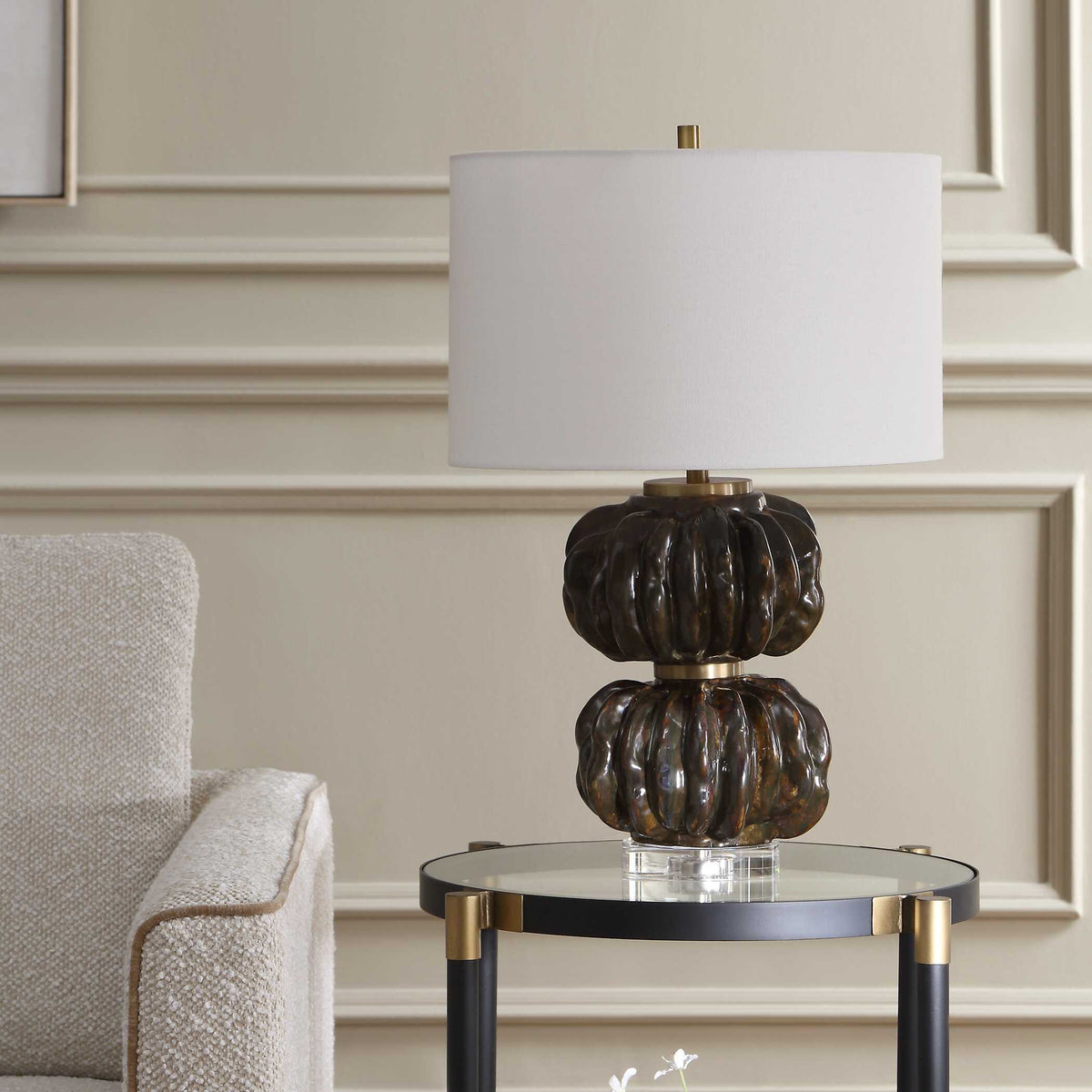 Jaudon Stacked Table Lamp Black / Bronze / Brown - Black / White by Uttermost - View 3