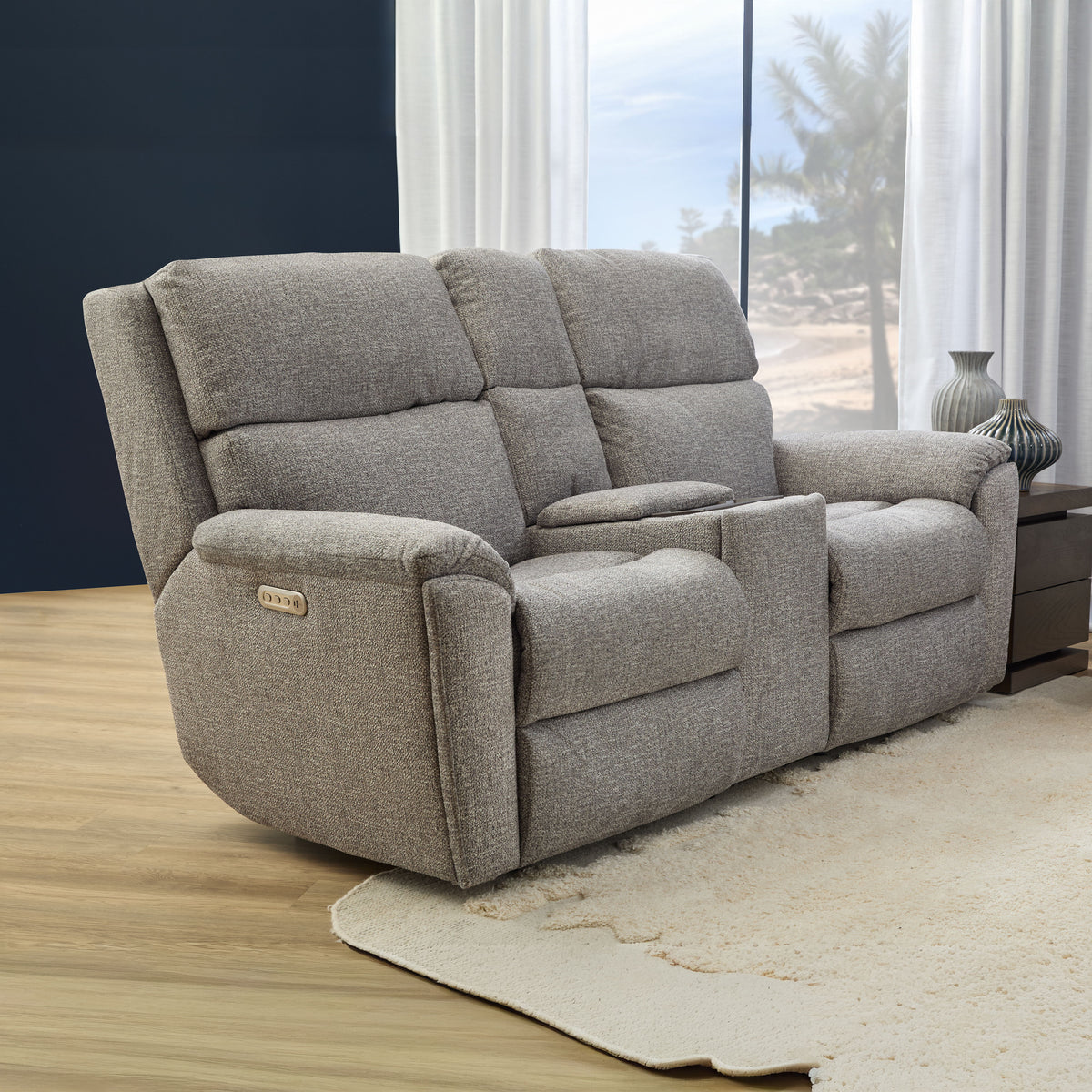Porter Transitional Power Reclining Loveseat With Console & Power Headrests & Lumbar | Flexsteel