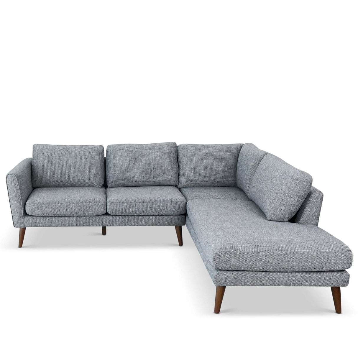 Benson Mid-Century Modern Grey Fabric Sectional Sofa with Right Facing Chaise and Solid Wood Frame
