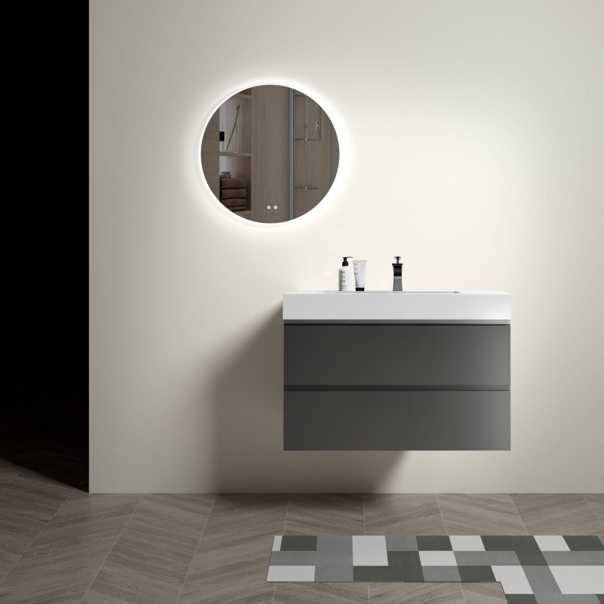 Alice 36" Gray Bathroom Vanity with Sink, Large Storage Wall Mounted Floating Bathroom Vanity for Modern Bathroom, One - Piece White Sink Basin without Drain and Faucet | Home Elegance USA
