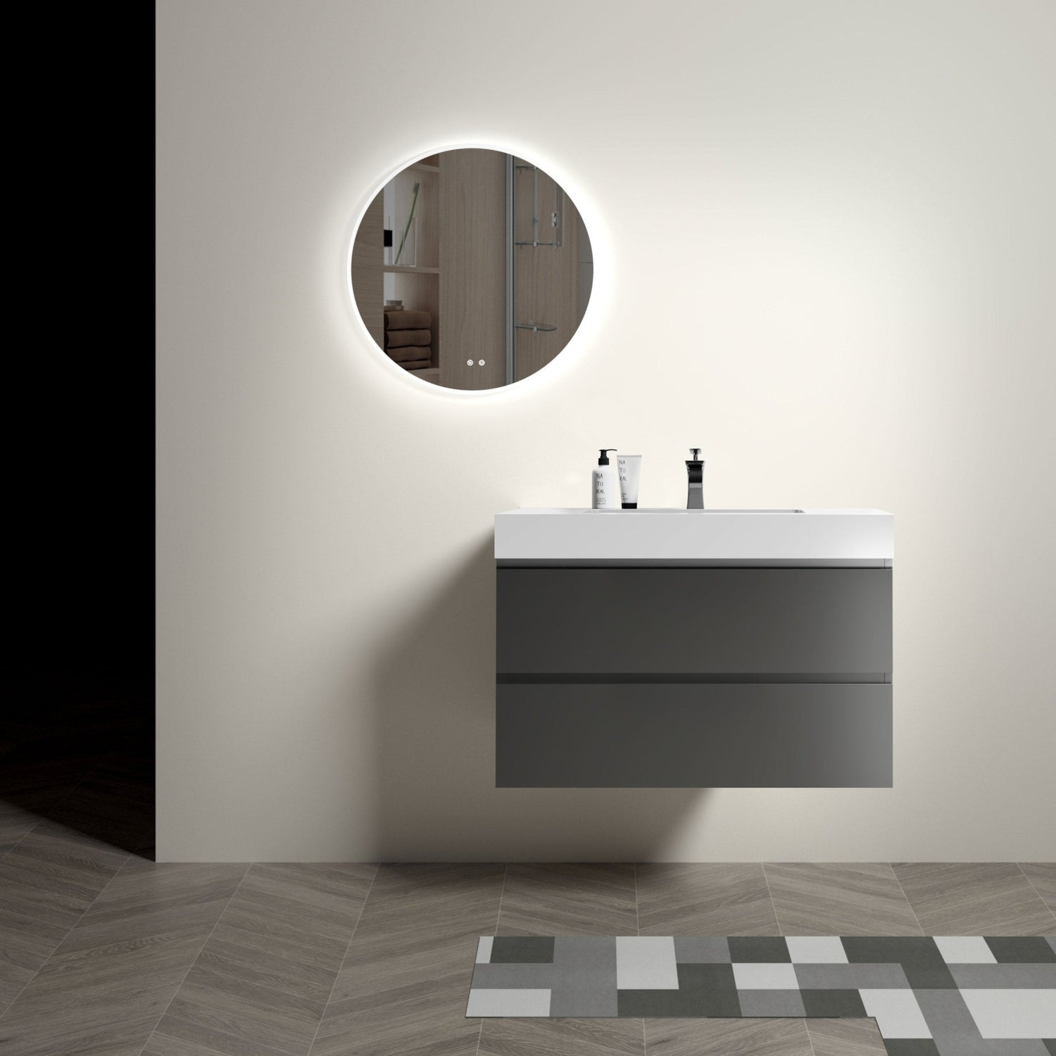 Alice 36" Gray Bathroom Vanity with Sink, Large Storage Wall Mounted Floating Bathroom Vanity for Modern Bathroom, One - Piece White Sink Basin without Drain and Faucet | Home Elegance USA