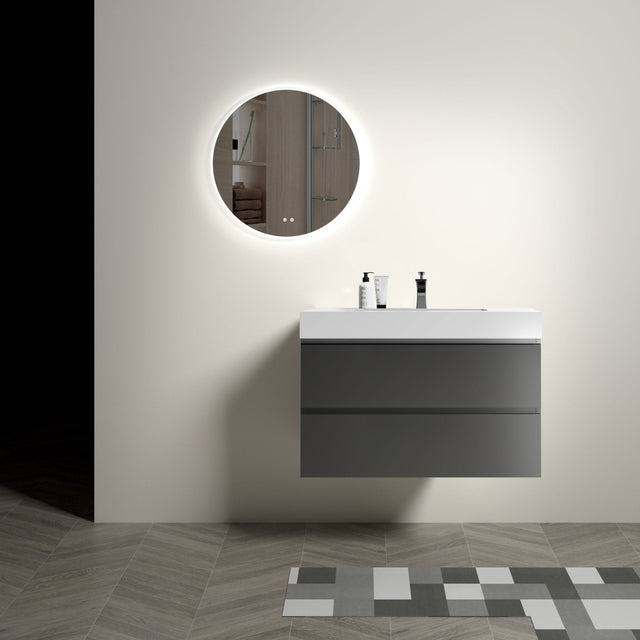 Alice 36" Gray Bathroom Vanity with Sink, Large Storage Wall Mounted Floating Bathroom Vanity for Modern Bathroom, One - Piece White Sink Basin without Drain and Faucet | Home Elegance USA