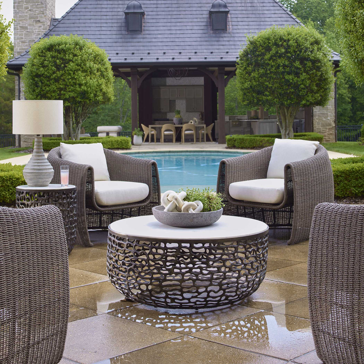 Sabena Marble Outdoor Coffee Table Black / White - White / Black by Uttermost - View 2