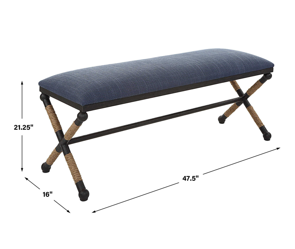 Firth Rustic Bench Navy - Blue / Light Brown by Uttermost - View 9