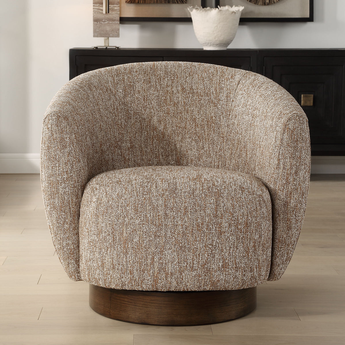Dunes Fabric Swivel Chair - Light Brown by Uttermost - View 2