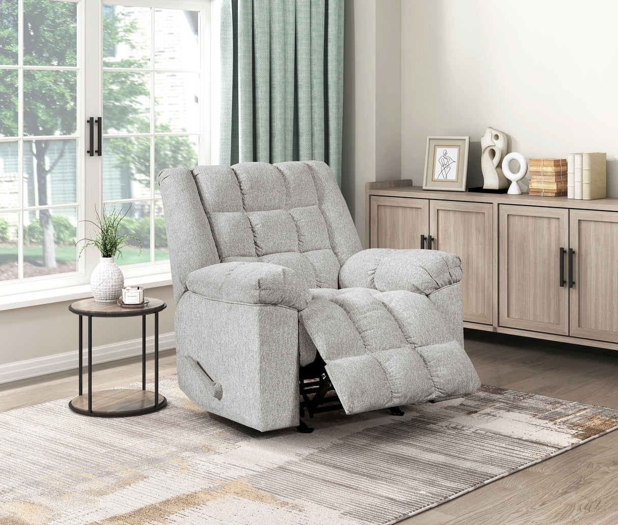 Gentle Rocking Motion Reclining Chair 1pc Light Gray Chenille Upholstery Ultra Comfort Living Room Furniture