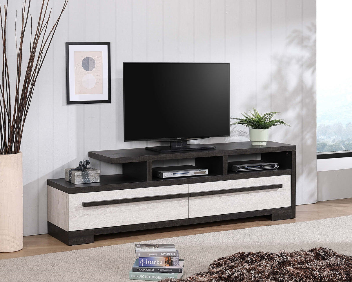 1pc Entertainment Console Modern Design Chalk Ebony Wood Finish Open Shelf Two Spacious Drawers TV Stand - Home Elegance USA