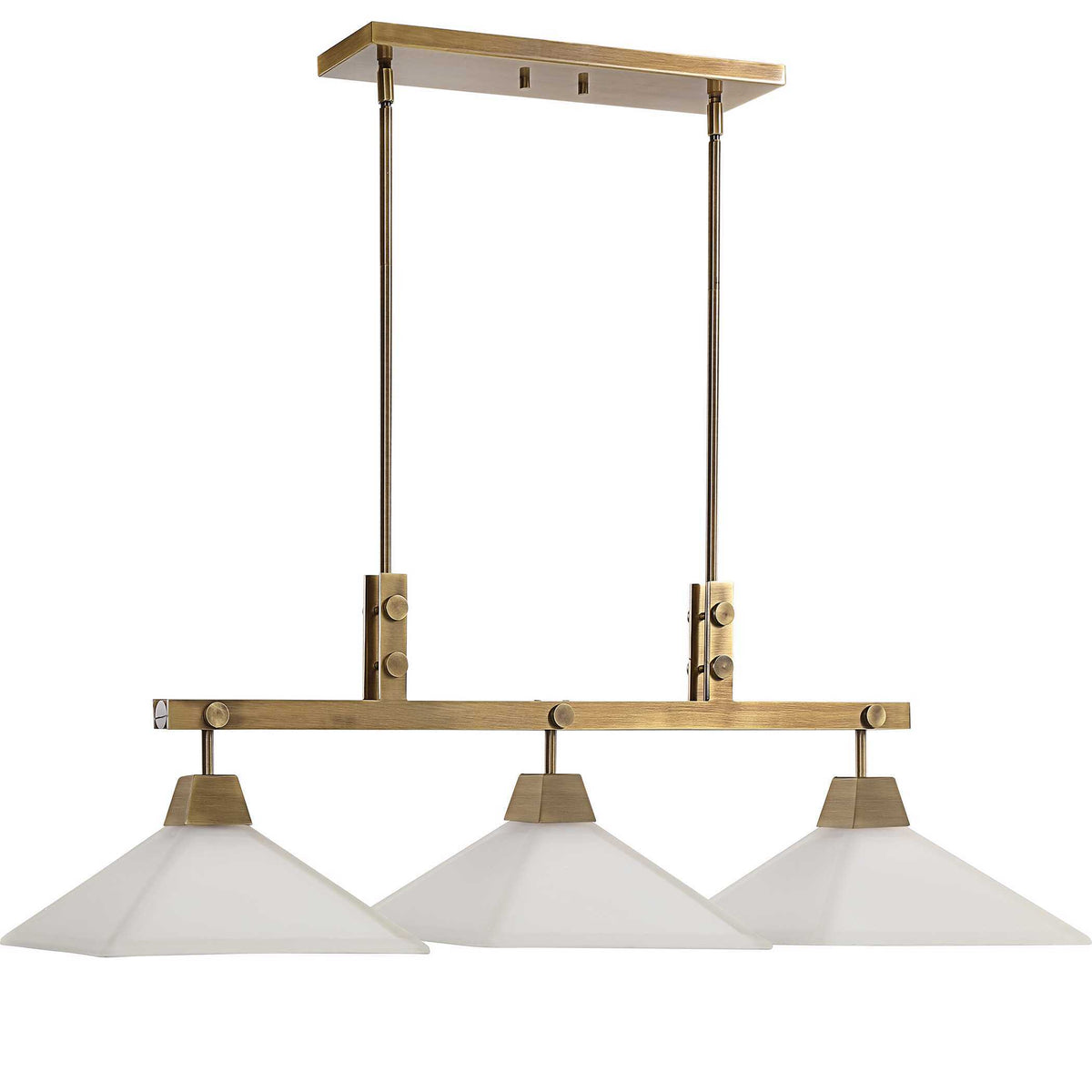 Brookdale Industrial 3 Light Linear Chandelier - Gold / White by Uttermost - View 3