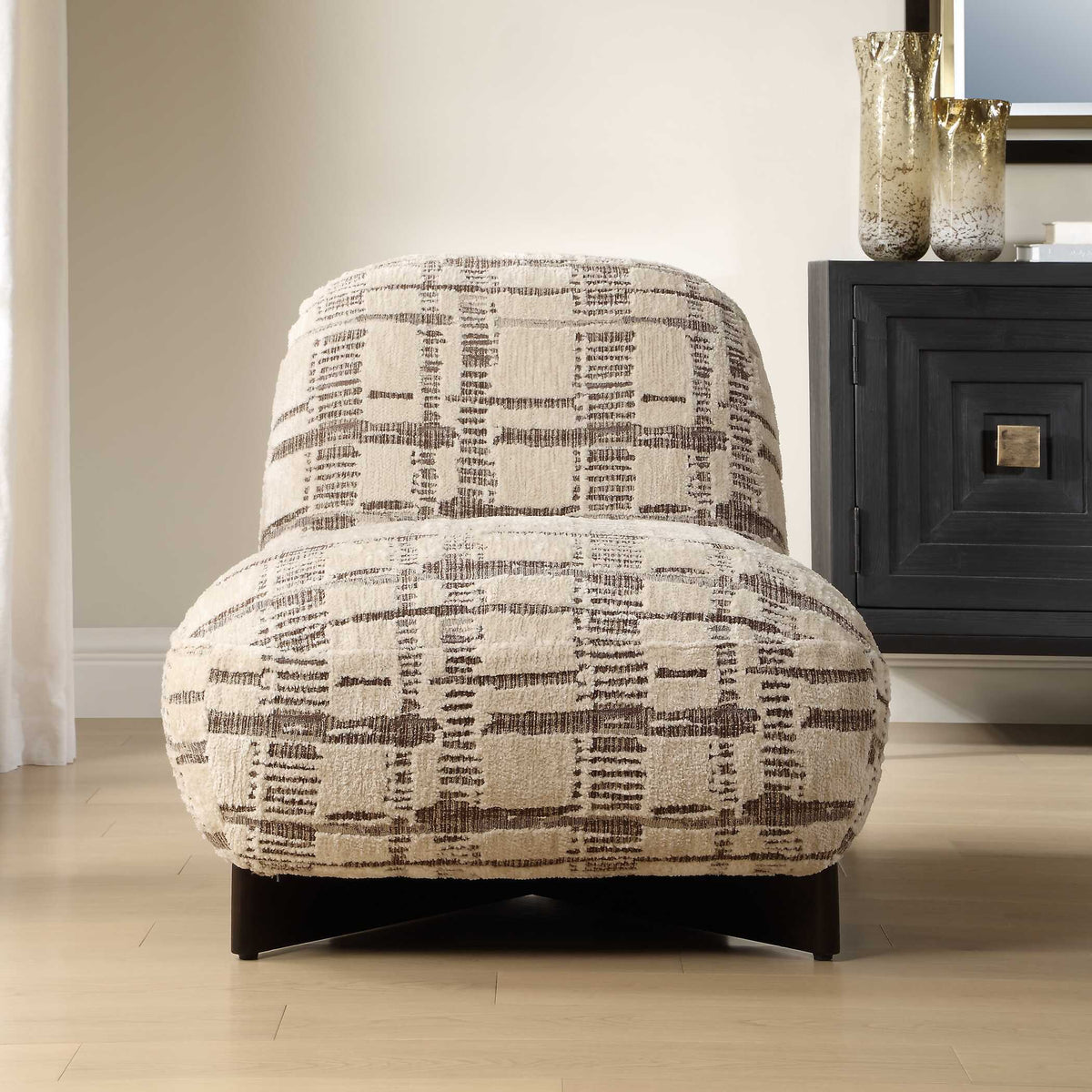 Evans Modern Armless Accent Chair Beige / Brown - Beige / Dark Brown by Uttermost - View 2