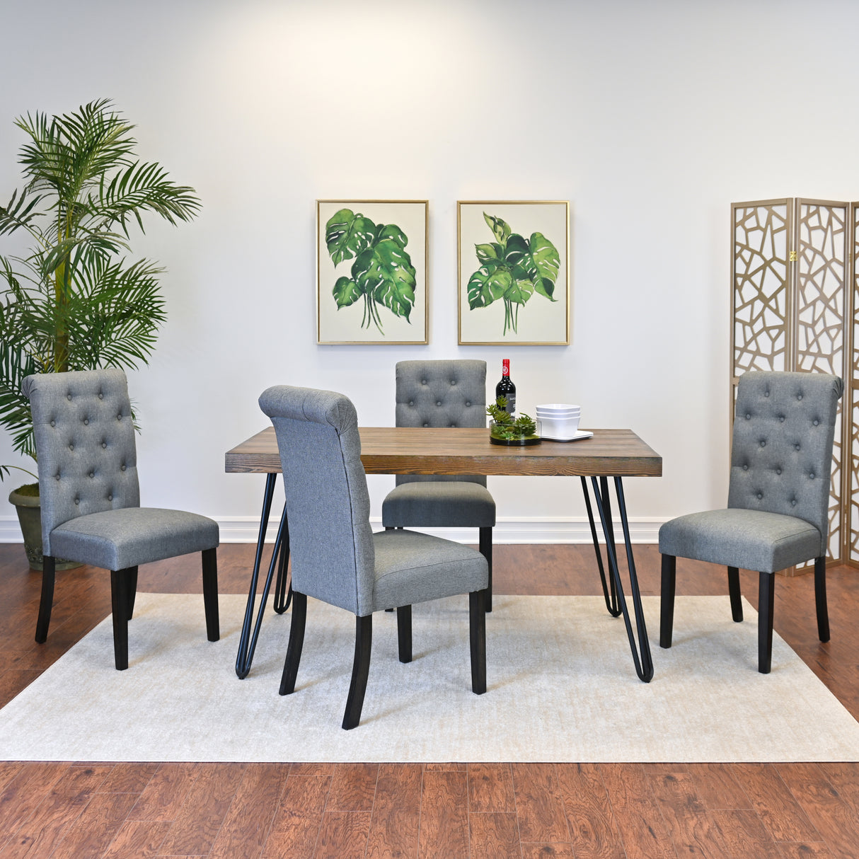 Ashford 5-Piece Dining Set, Hairpin Dining Table with 4 Chairs, 4 Color Options - sold by Home Elegance USA