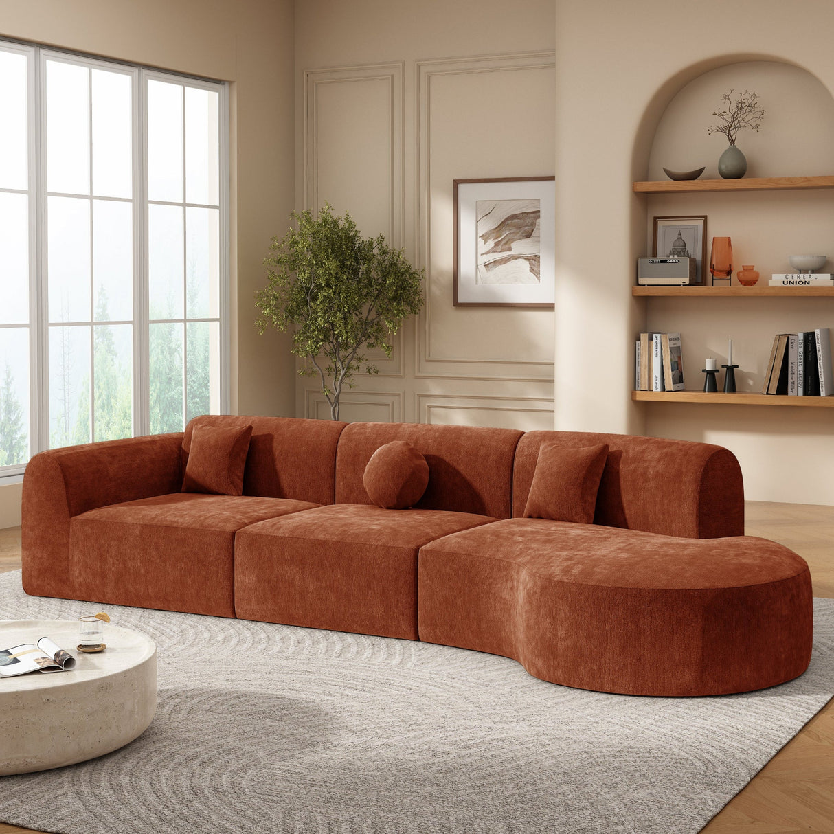 140' Modern Curved Sectional Sofa with High-Density Fully Compressed Sponge and Chaise Lounge, 3-Piece Set, Fully Assembled Right Hand Facing, Perfect for Living Room, Lounge - sold by Home Elegance USA