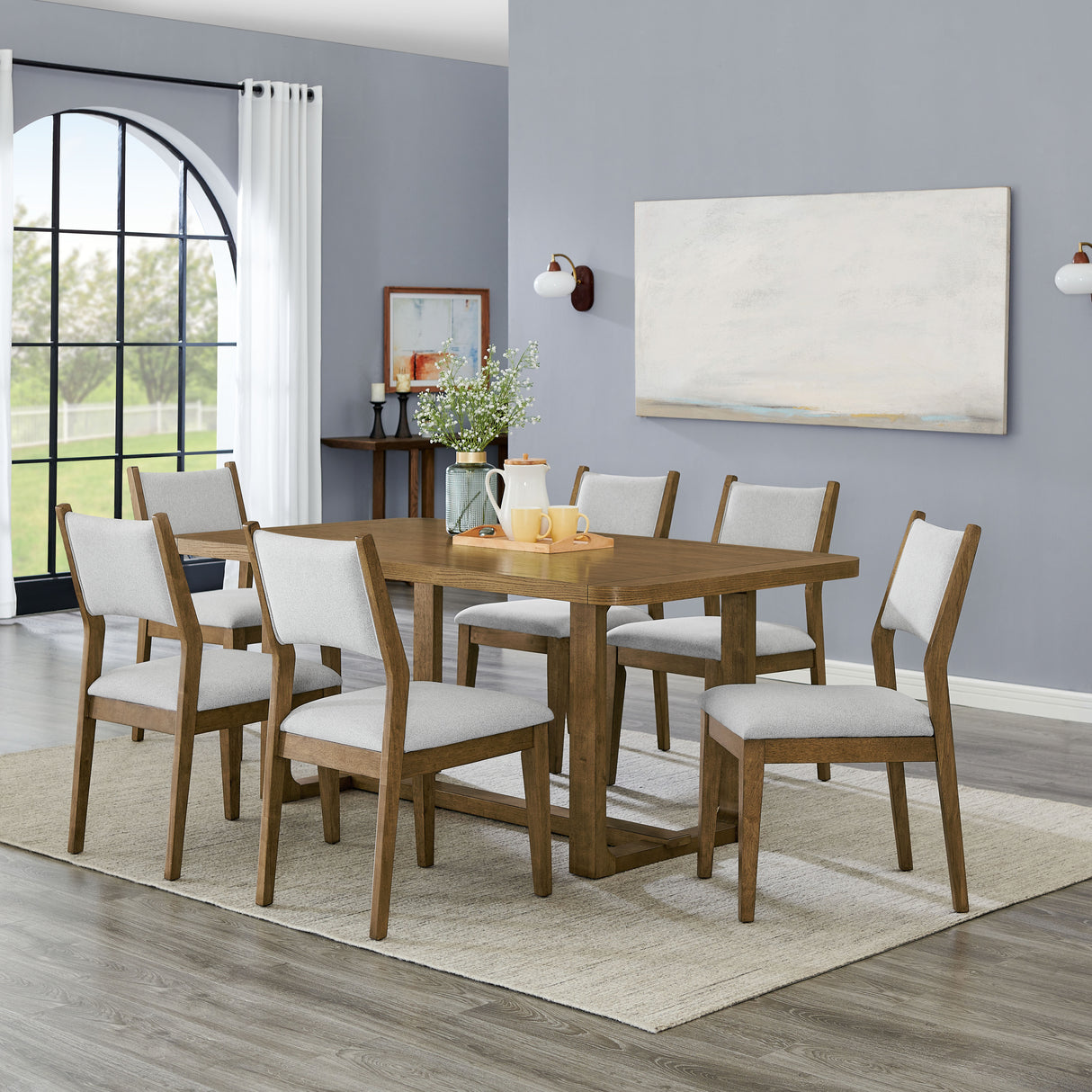 Darla 7Pc 72'W Rectangular Walnut Oak Finish Sled Dining Set