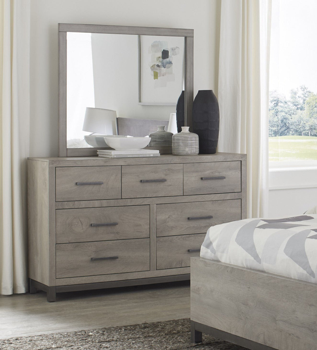 Attractive Gray Finish 1pc Dresser of 7x Drawers Metal Bar Hardware Premium Melamine Board Wooden Bedroom Furniture | Home Elegance USA