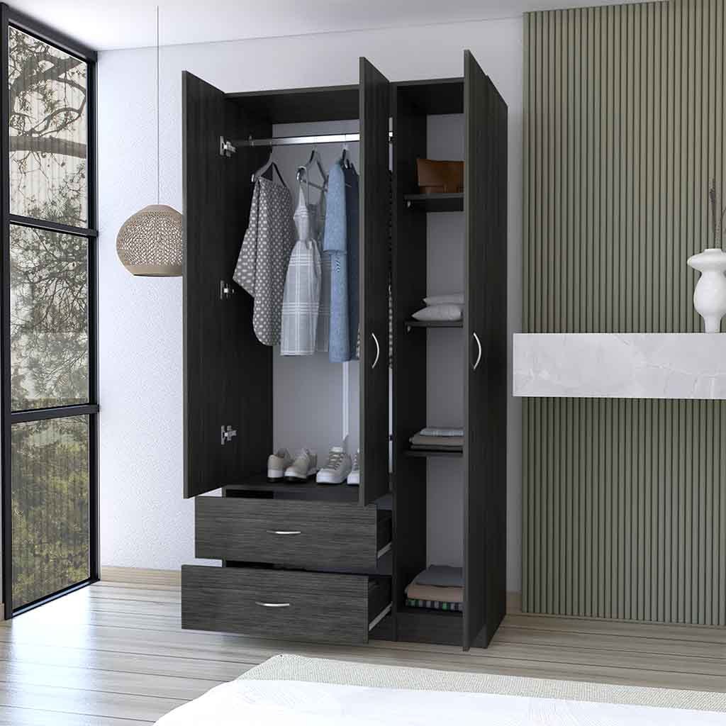 Three Door Armoire Clark, Bedroom, Smokey Oak / White - sold by Home Elegance USA