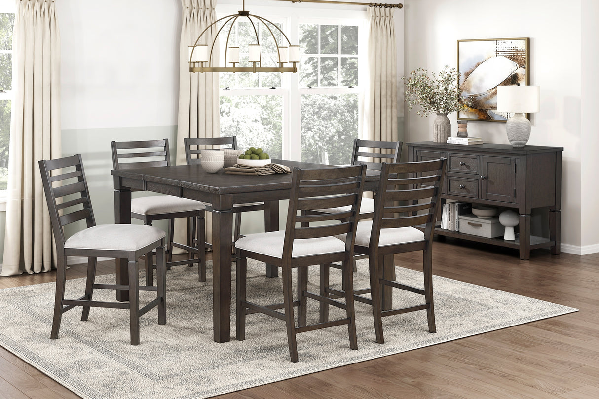 Classic 7pc Counter Height Dining Dark Espresso Finish Extendable Table and Chairs Set Upholstered Seat Wooden Dining Furniture