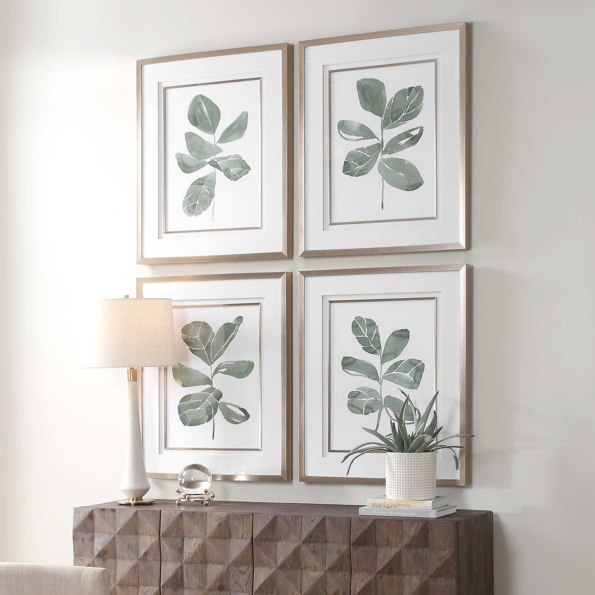 Fiddle Head Leaf Botanical Prints (Set of 4) - Green / White by Uttermost - View 3