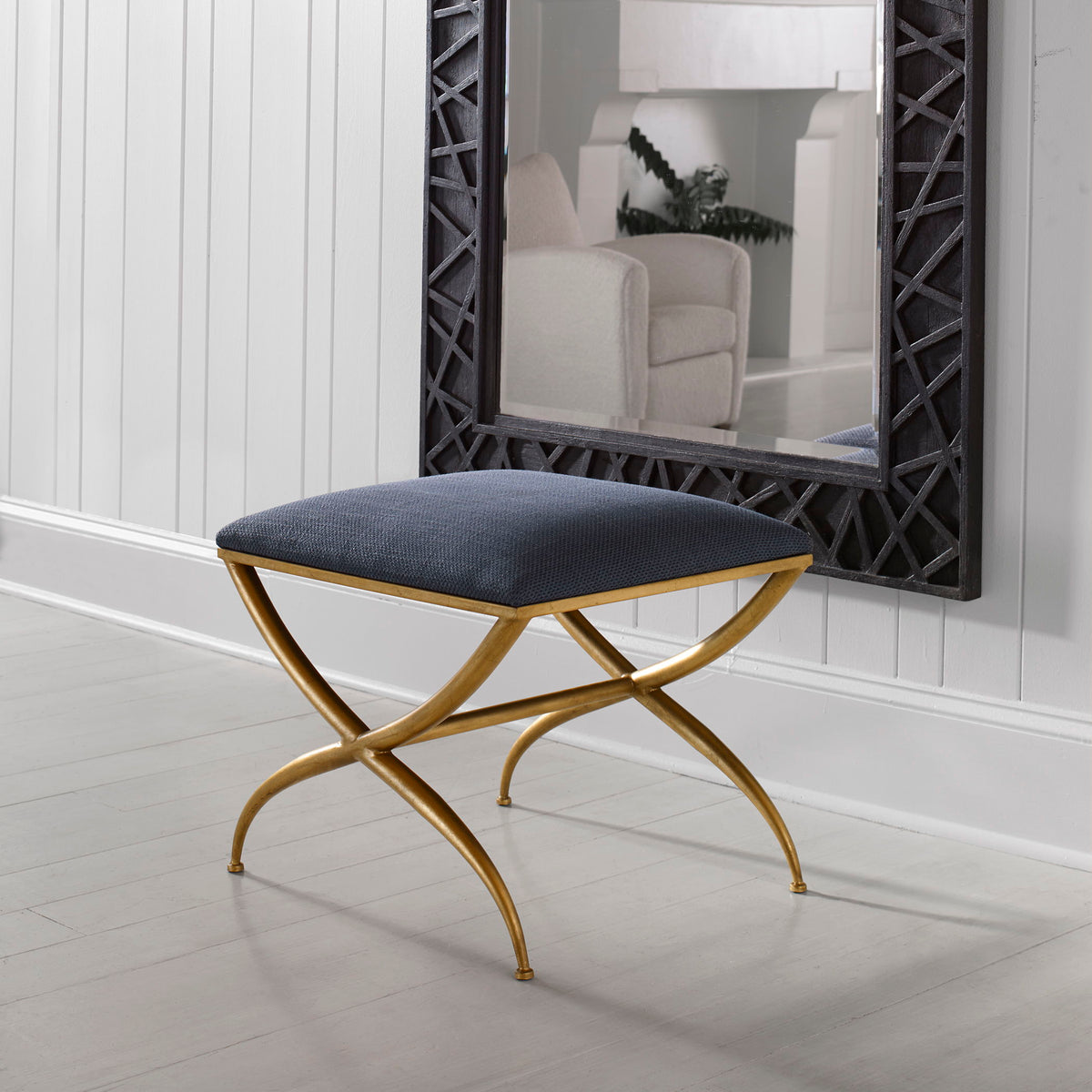 Crossing Small Bench Navy - Blue / Gold by Uttermost - View 2
