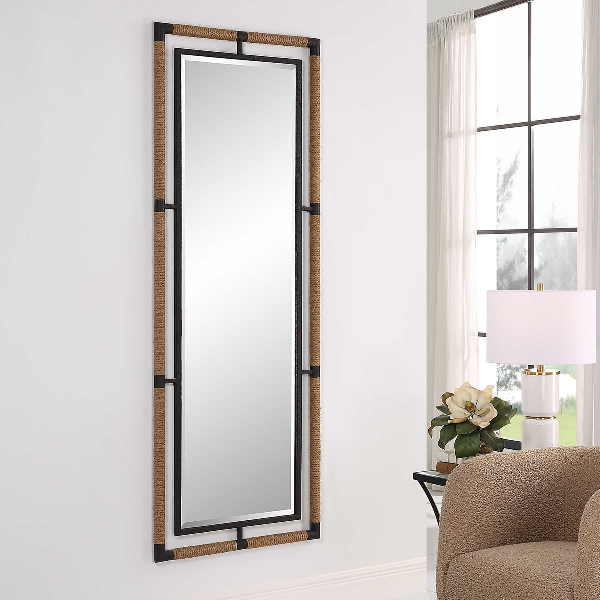 Melville Iron & Rope Tall Mirror - Silver / Light Brown by Uttermost - View 3