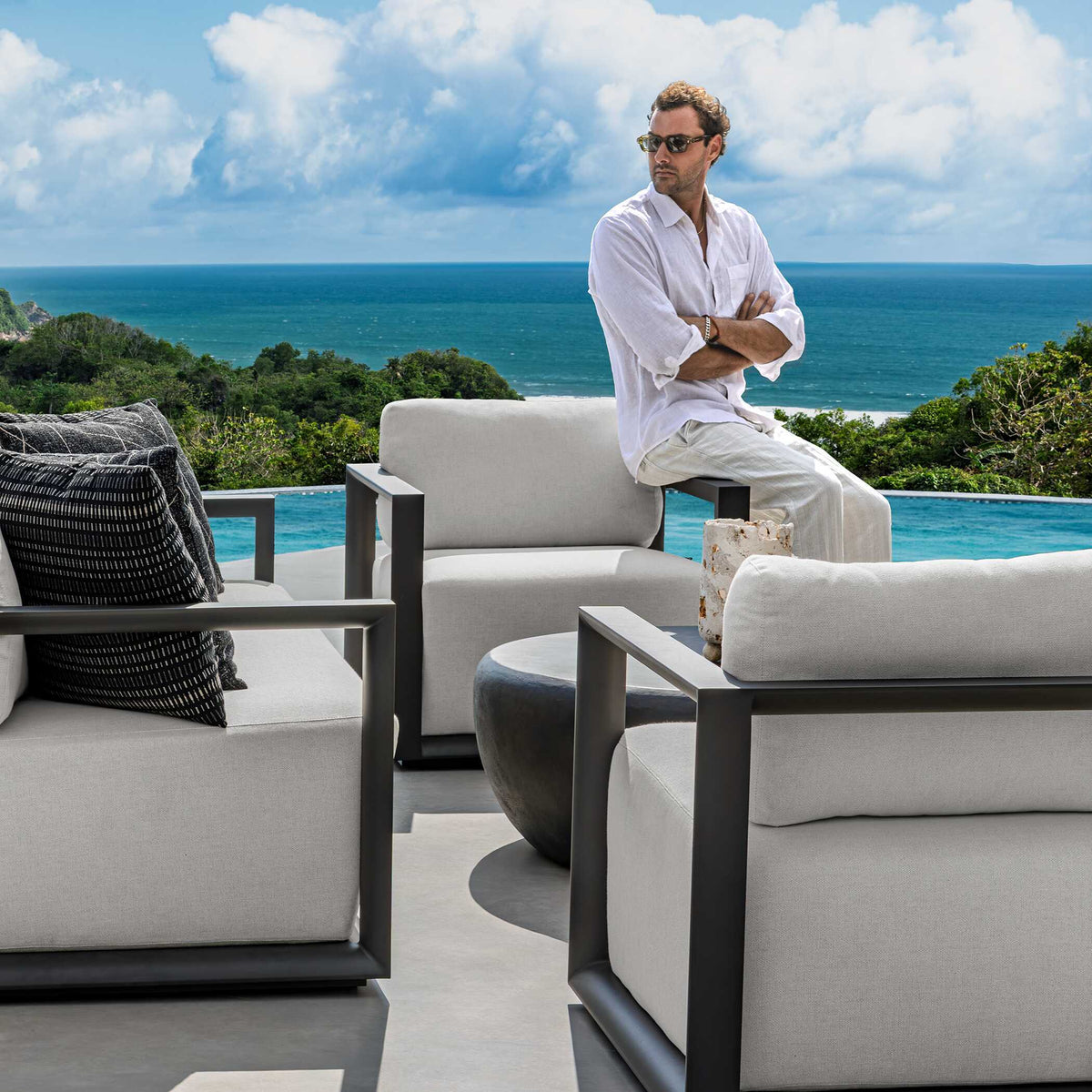 Remsen Outdoor Lounge Chair Black / Oyster - Black / White by Uttermost - View 6