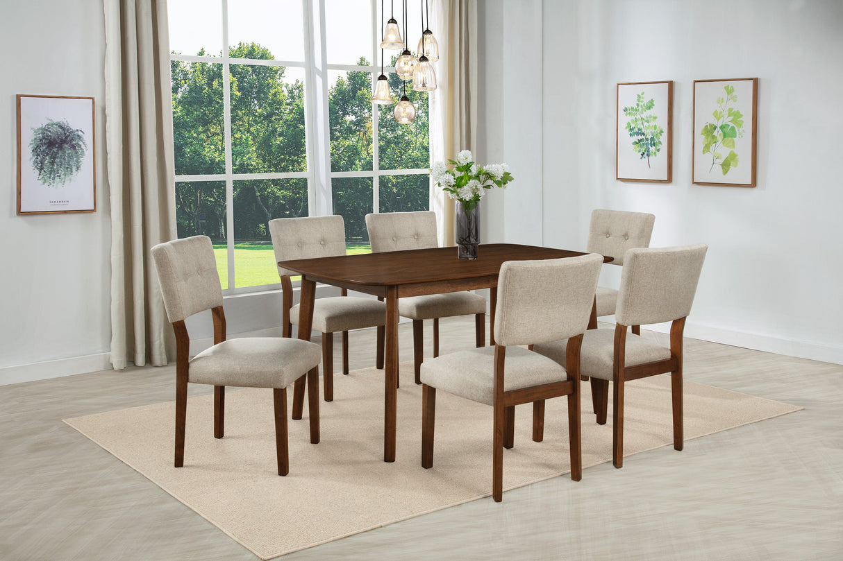 Mid-century Modern 7pc Dining Set Rectangular Table Warm Wood Finish Upholstered Chair Brown Wooden Dining Room Furniture - sold by Home Elegance USA