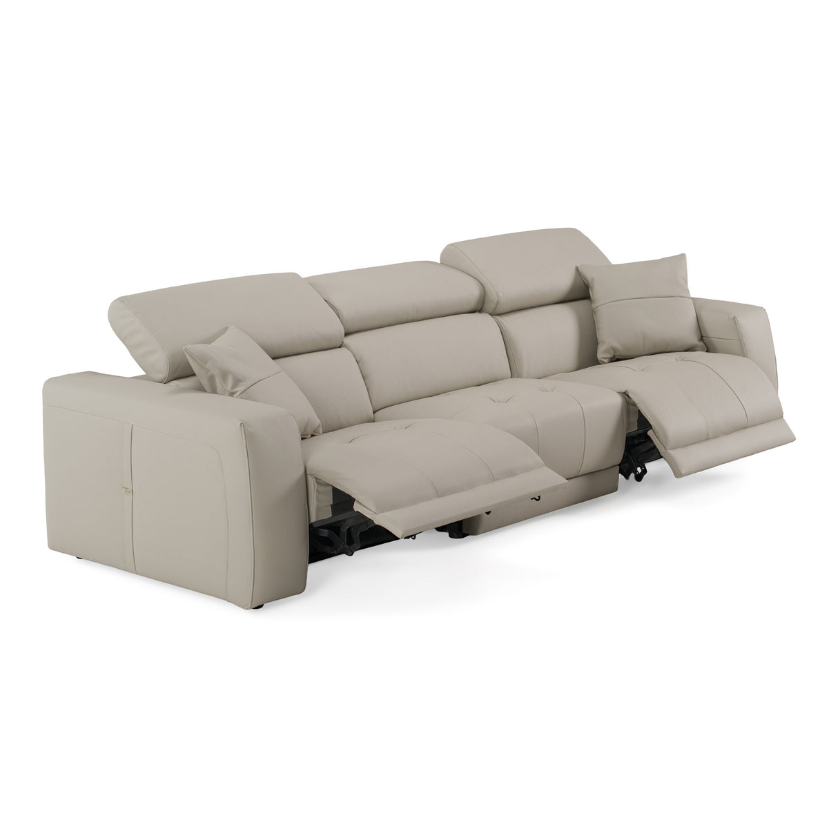 Dalton - Modern Italian Light Grey Leather 4-Seat Sofa + 2 Recliners - View Image 1