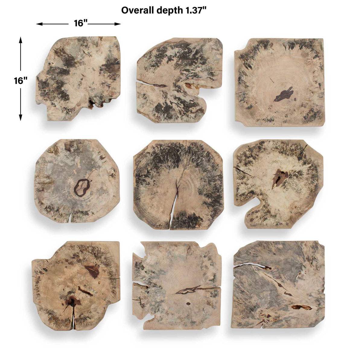 Bahati Wood Bleached Wall Decor (Set of 9) - Light Brown by Uttermost - View 6