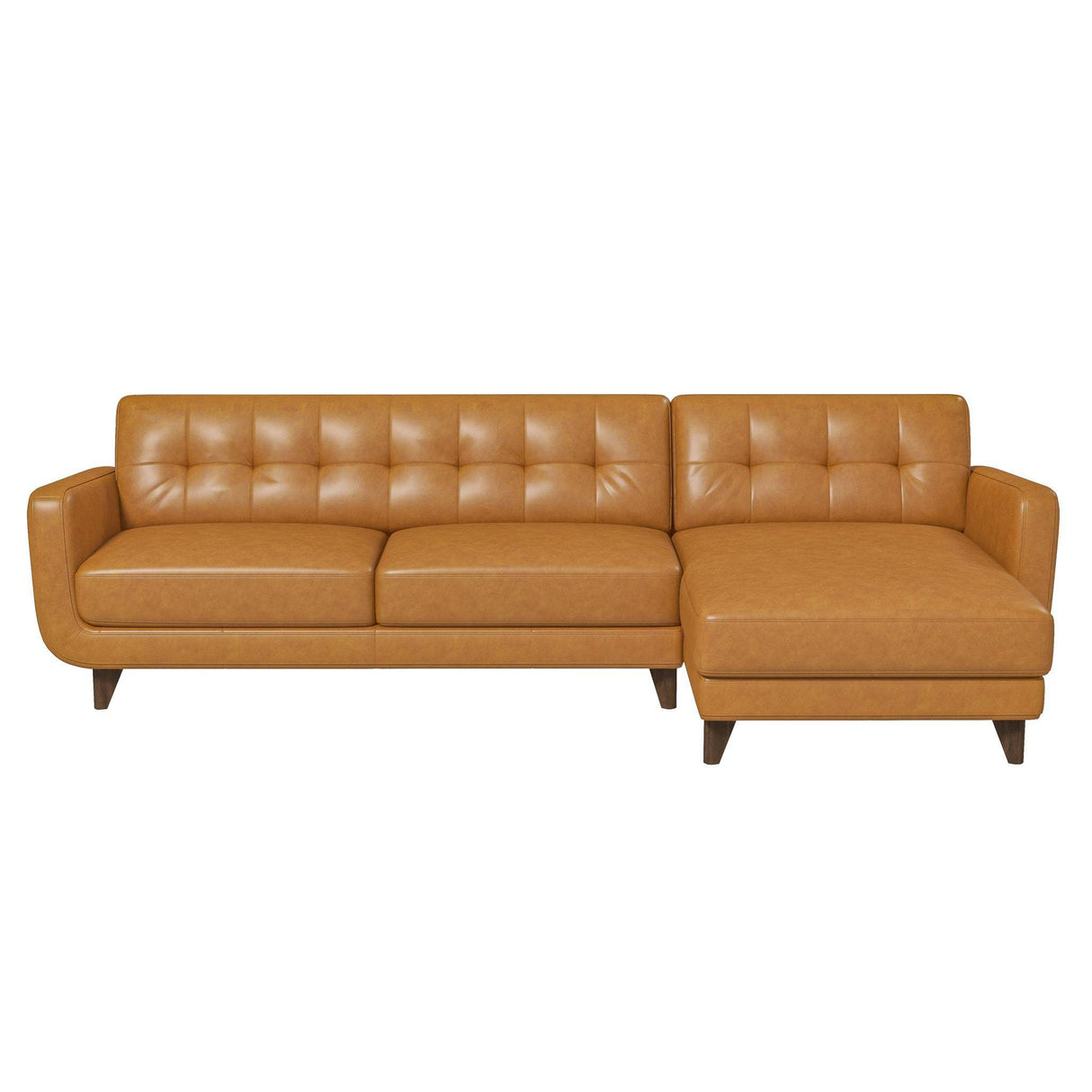 Allison Right-Facing Tan Leather Sectional Sofa Mid-Century Modern Style 113 x 59 x 32 Inches