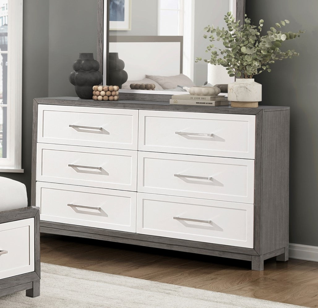 Six Drawers Dresser Ivory and Gray Finish Bedroom Furniture 1pc