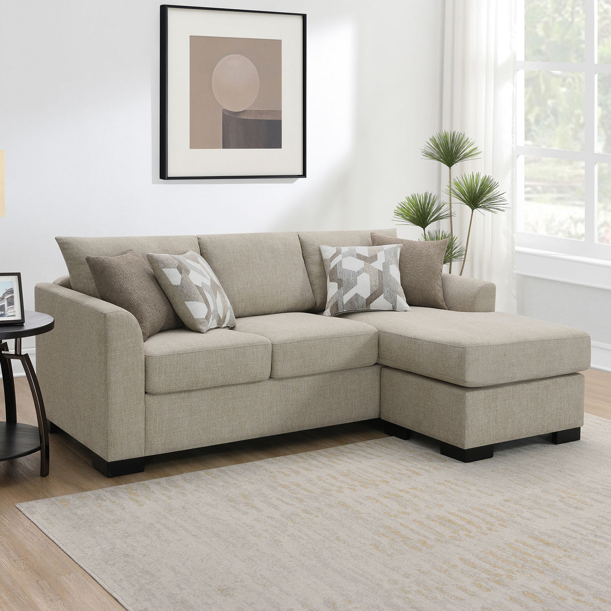 Pacheco Camel Upholstered Sleeper Sectional Chaise Sofa