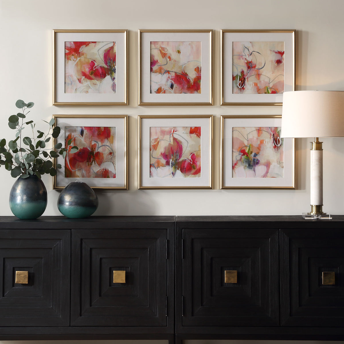 Fresh Start Red Abstract Prints (Set of 6) by Uttermost - View 2