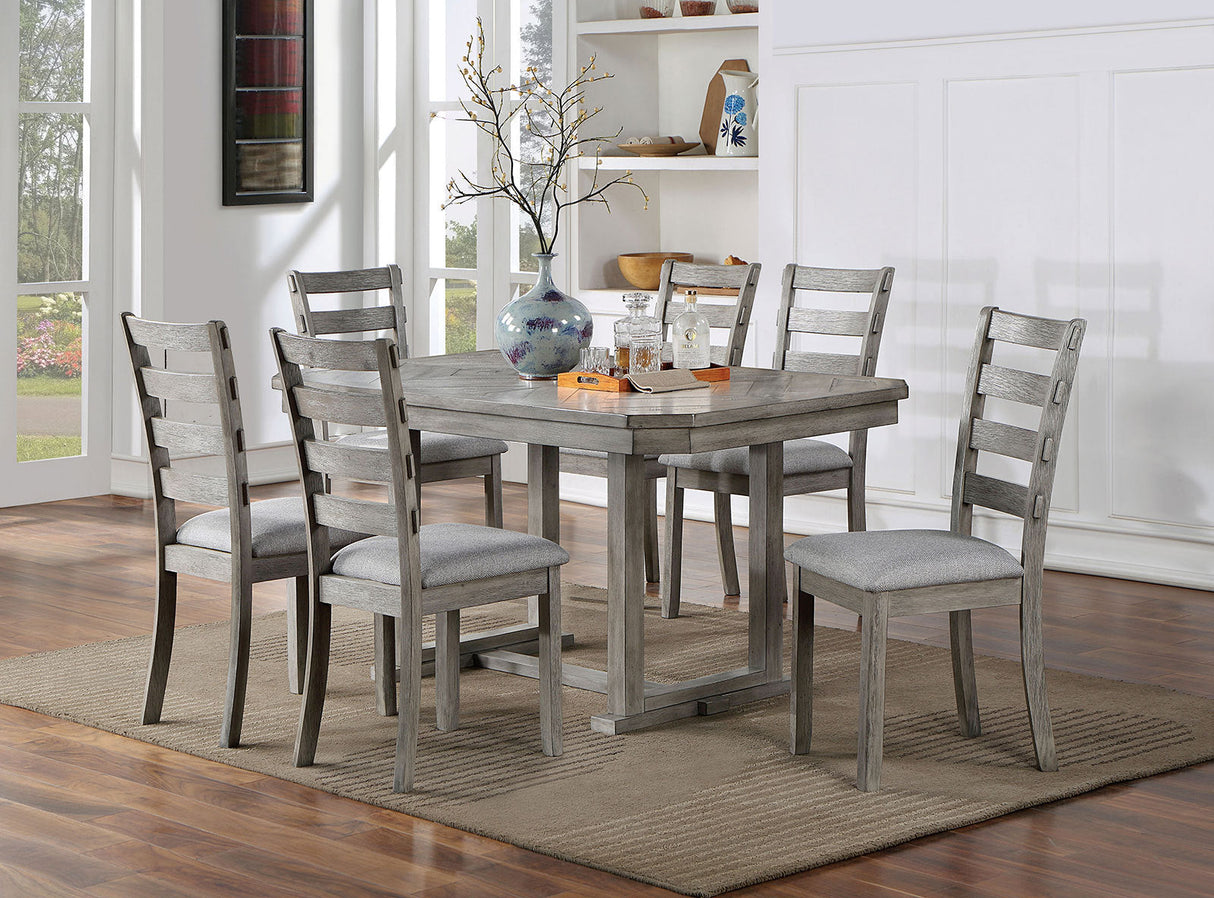 Dining Table 6x Side Chairs 7pcs Dining Set Grey Finish Dining Room Furniture Fabric Seat Rustic Style - sold by Home Elegance USA