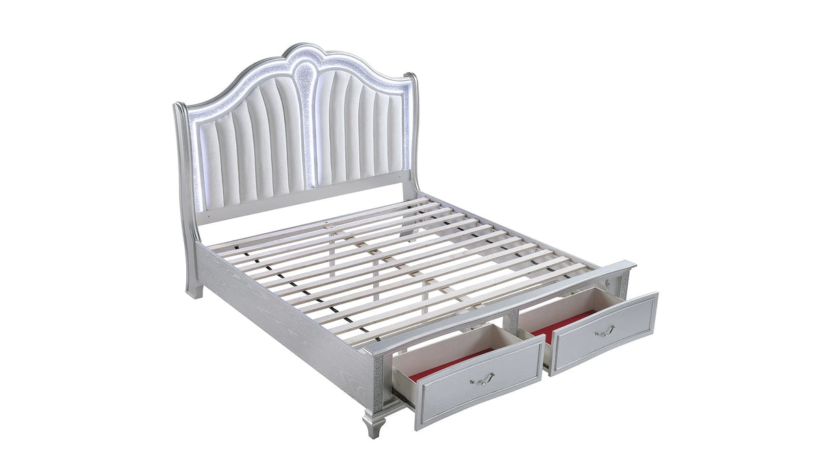 Mystic Contemporary Style Upholstered LED headboard King 4PC Bedroom Set made with Wood in Silver(CA Inventory) - sold by Home Elegance USA