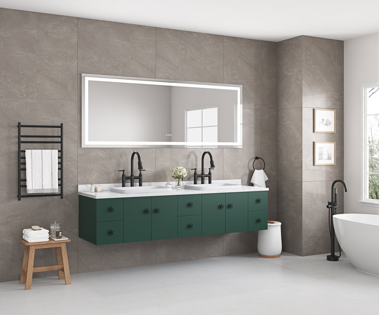 84*30LED Lighted Bathroom Wall Mounted Mirror with High Lumen+Anti - Fog Separately Control+Dimmer Function | Home Elegance USA