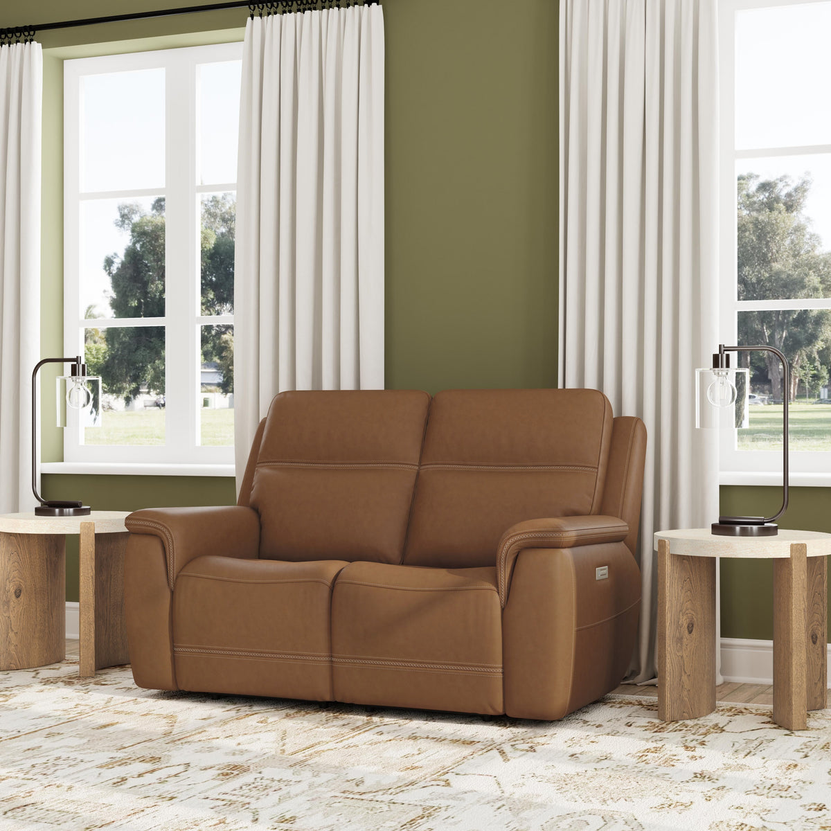 Sawyer Power Reclining Loveseat With Power Headrests, Lumbar - Dark Brown | Flexsteel