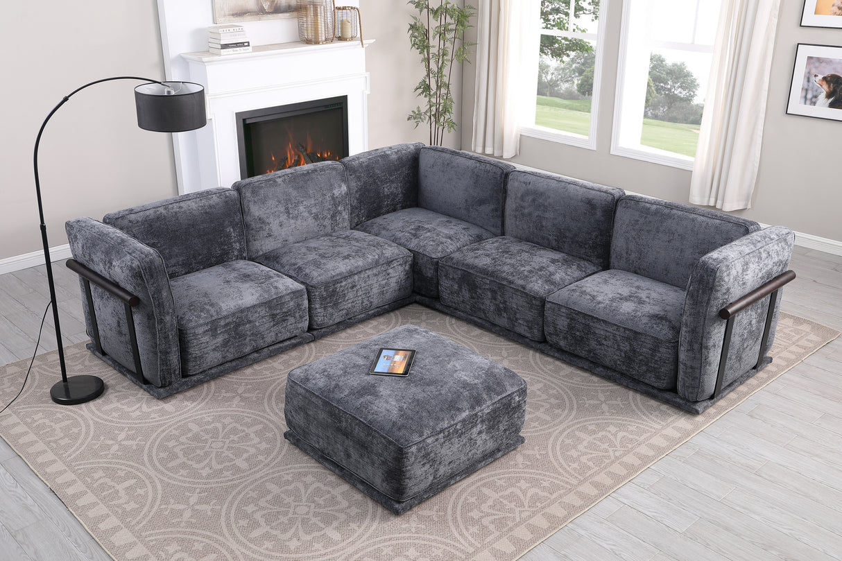 120' length , Fashionable modular sofa with iron and wood frame chenille sofa, Dark Gray ,uitable for living room