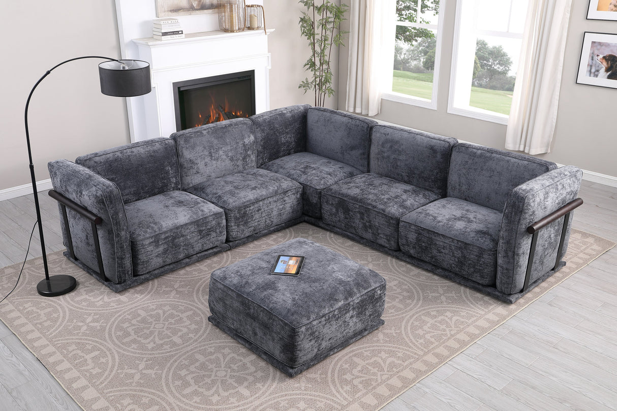 120' length , Fashionable modular sofa with iron and wood frame chenille sofa, Dark Gray ,uitable for living room - sold by Home Elegance USA
