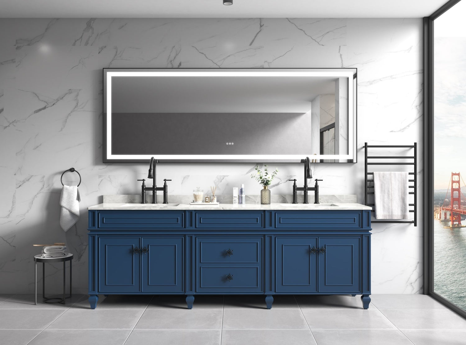 96in. W x36 in. H Framed LED Single Bathroom Vanity Mirror in Polished Crystal Bathroom Vanity LED Mirror with 3 Color Lights Mirror for Bathroom Wall | Home Elegance USA